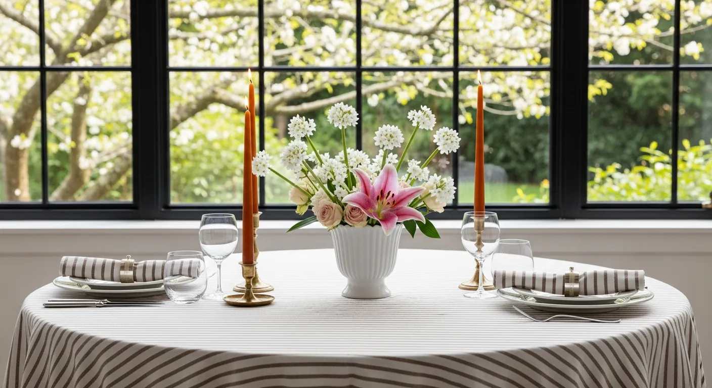 A Centerpiece of White Paperwhite Flowers and Pink Lily With Some Roses in a White Fluted Vase