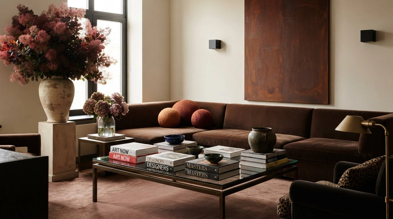 A Rectangular Glass-topped Coffee Table With a Dark Bronze Frame