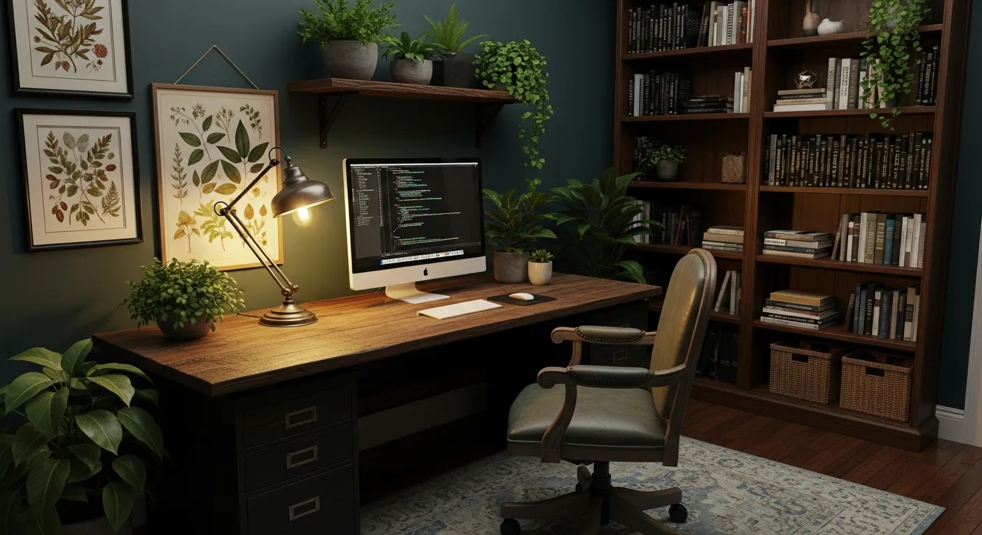 An Antique-style Metal Desk Lamp With a Warm Glowing Bulb Casts a Soft, Inviting Light
