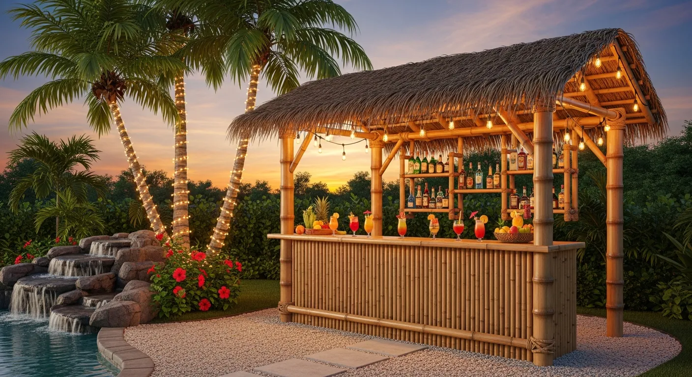 A Sturdy Counter and Support Structure, Topped With a Rustic, Thick Thatched Roof