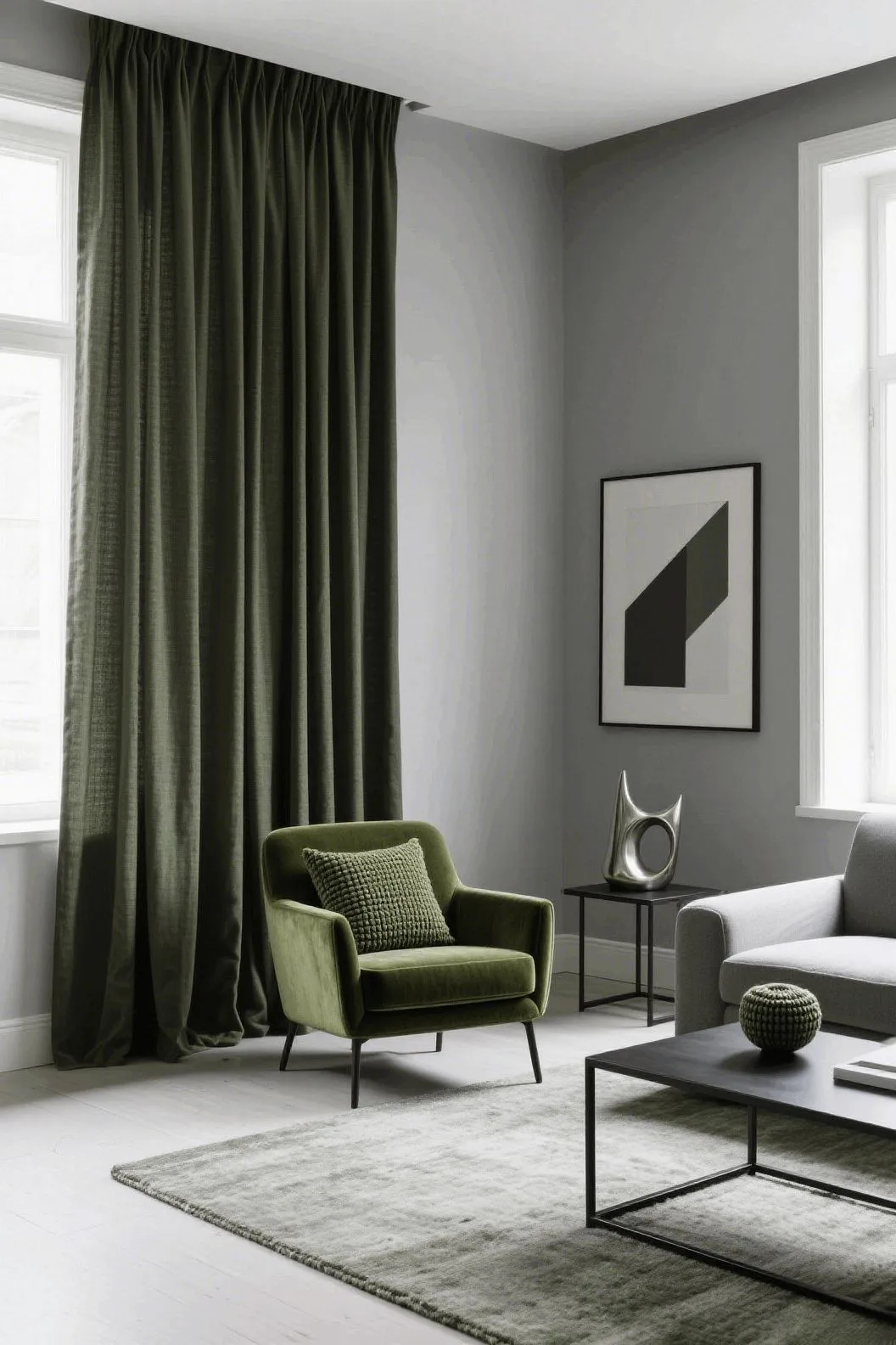 Deep Green Curtains for Medium Gray Walls