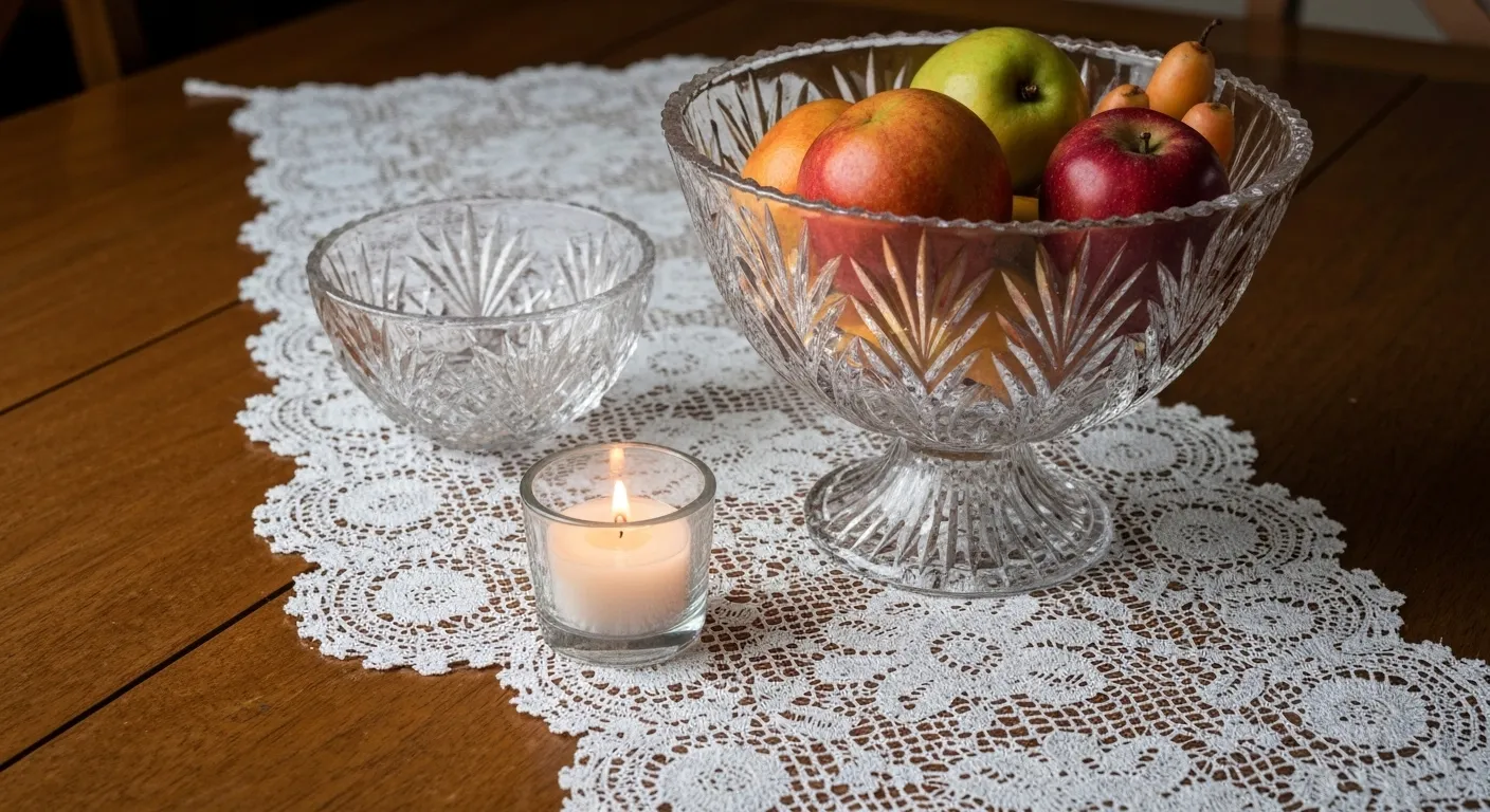 A Glass Bowl Fill with Fruits and a Candle on the Table A Glass Bowl Fill with Fruits and a Candle on the Table
