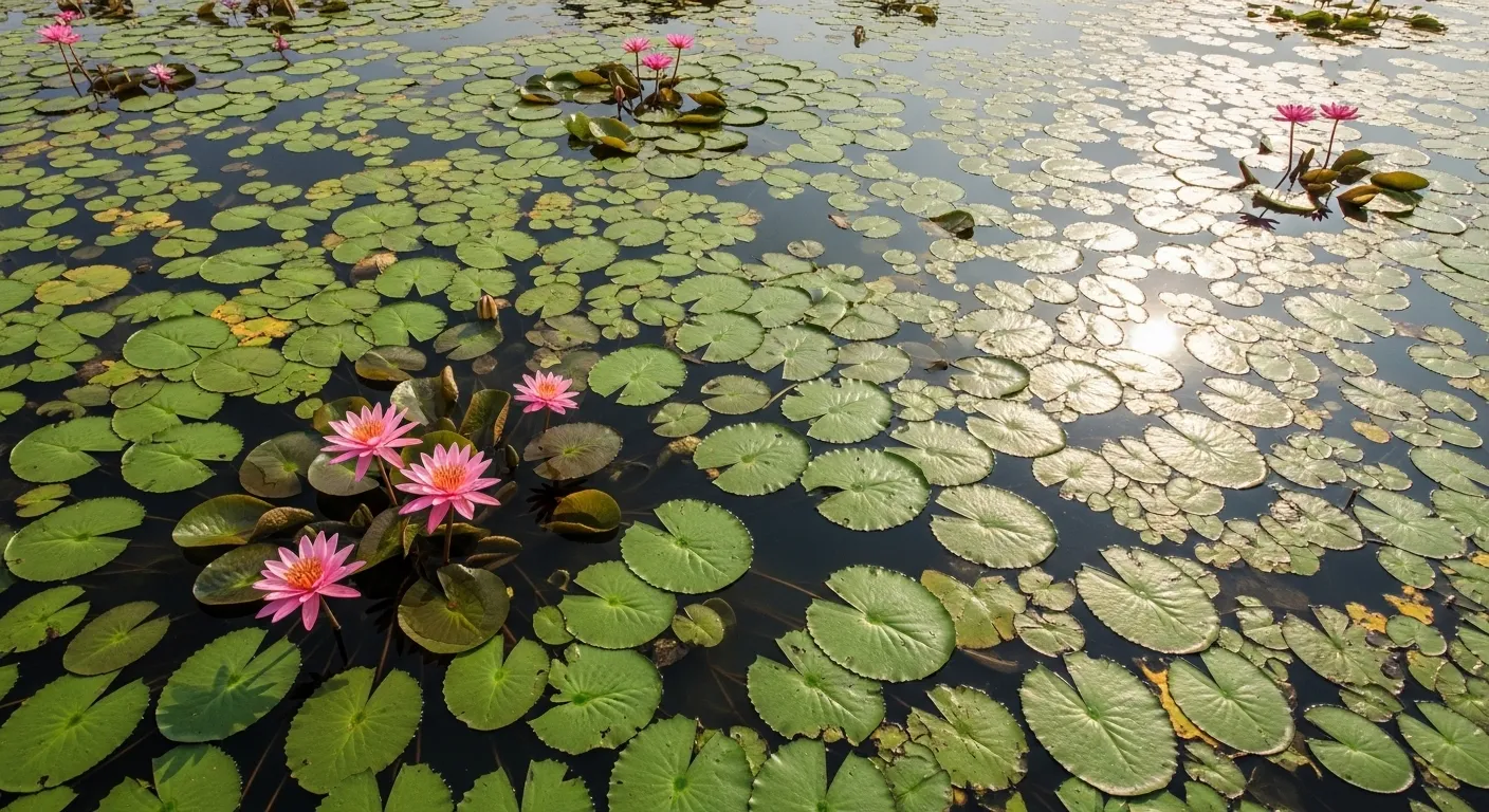 Beautiful Pink Lotus Pond Covered with its Pads Beautiful Pink Lotus Pond Covered with its Pads