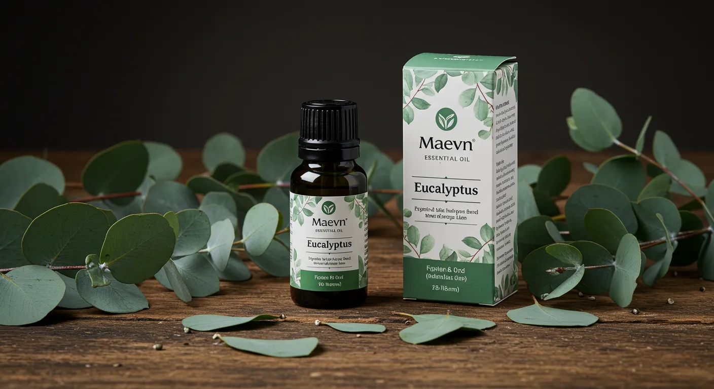Eucalyptus Essential Oil Bottle Positioned on a Rustic Wooden Surface Eucalyptus Essential Oil Bottle Positioned on a Rustic Wooden Surface