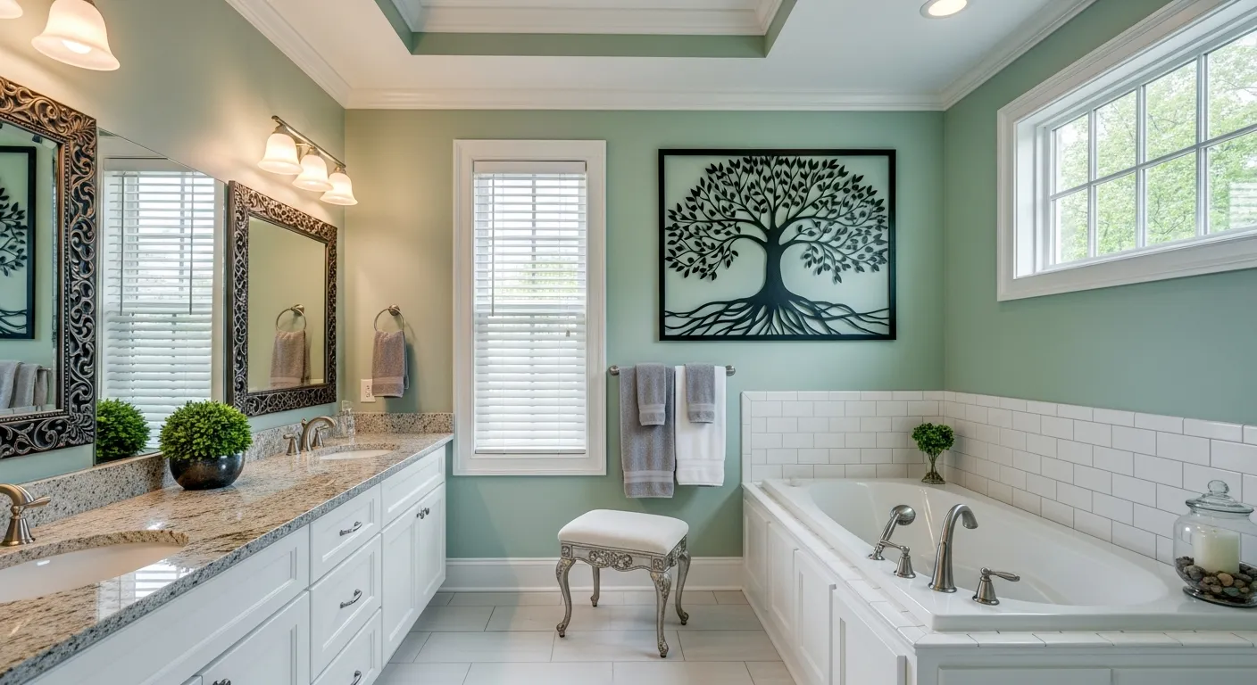The Walls Are Painted a Filmy Green, Providing a Fresh and Calming Backdrop