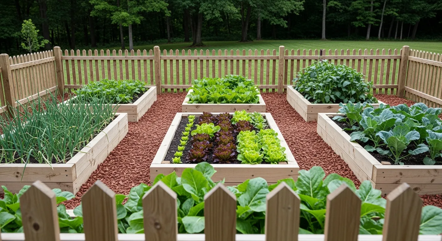 A System of Interlocking Raised Garden Beds Made From Light-colored, Natural Wooden Plank