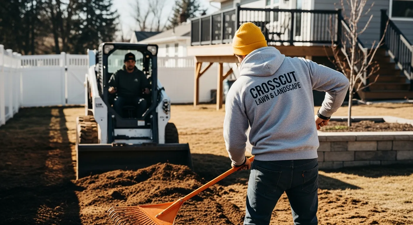  Two Landscapers Grading the Yard 