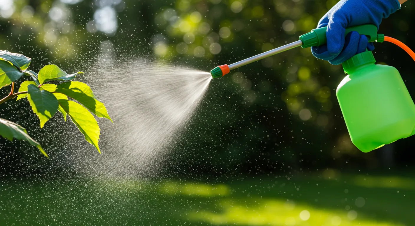 Hand Spraying Herbicide on Poison Ivy Leaves With a Garden Sprayer Hand Spraying Herbicide on Poison Ivy Leaves With a Garden Sprayer