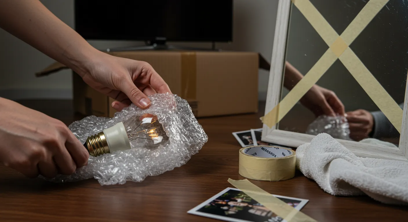 Hands Carefully Wrapping a Light Bulb Hands Carefully Wrapping a Light Bulb