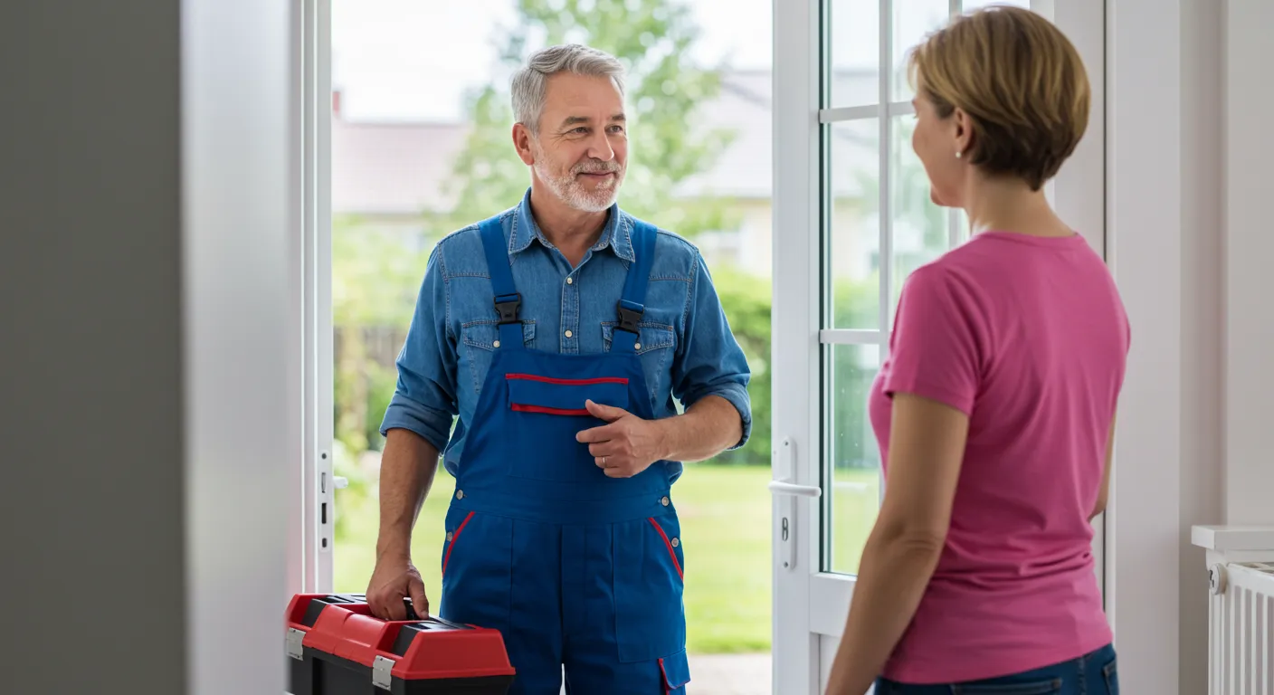 Handyman Arriving for Home Repair Service Handyman Arriving for Home Repair Service