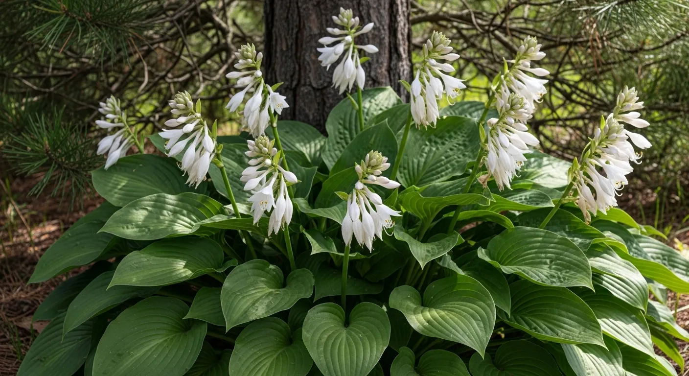 Hosta Thriving Under a Tall Pine Tree Hosta Thriving Under a Tall Pine Tree