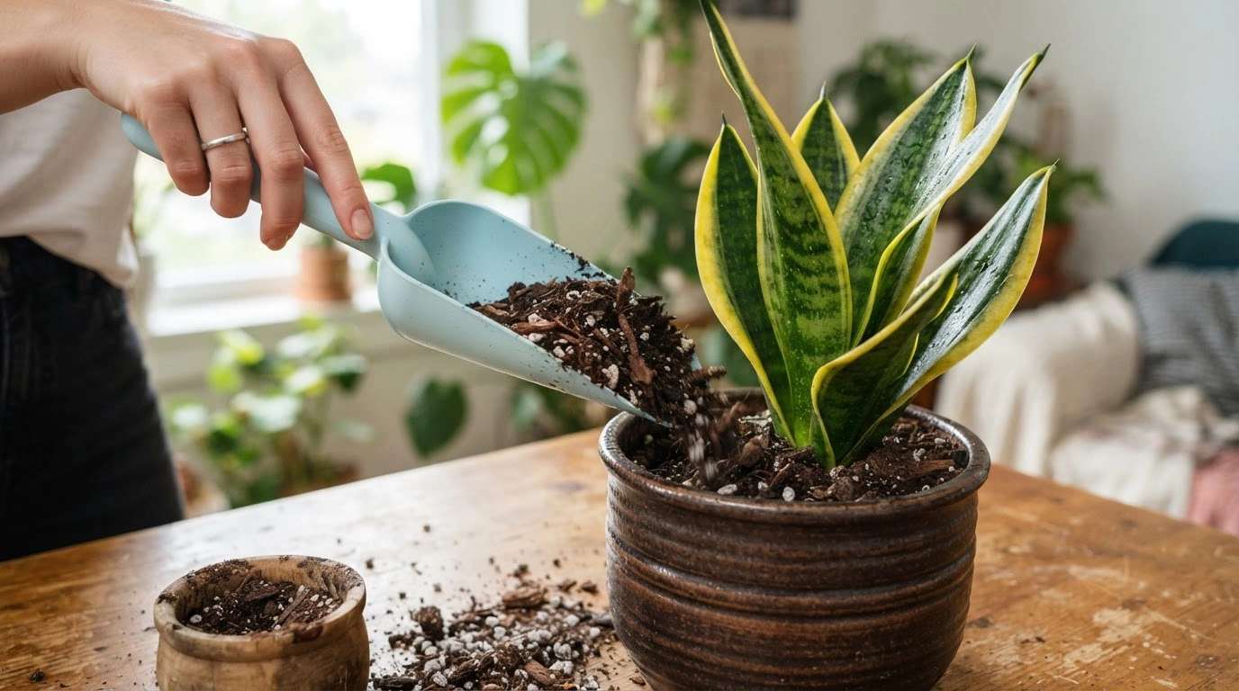 The Trowel is Laden With Dark, Nutrient-rich Houseplant Fertilizer