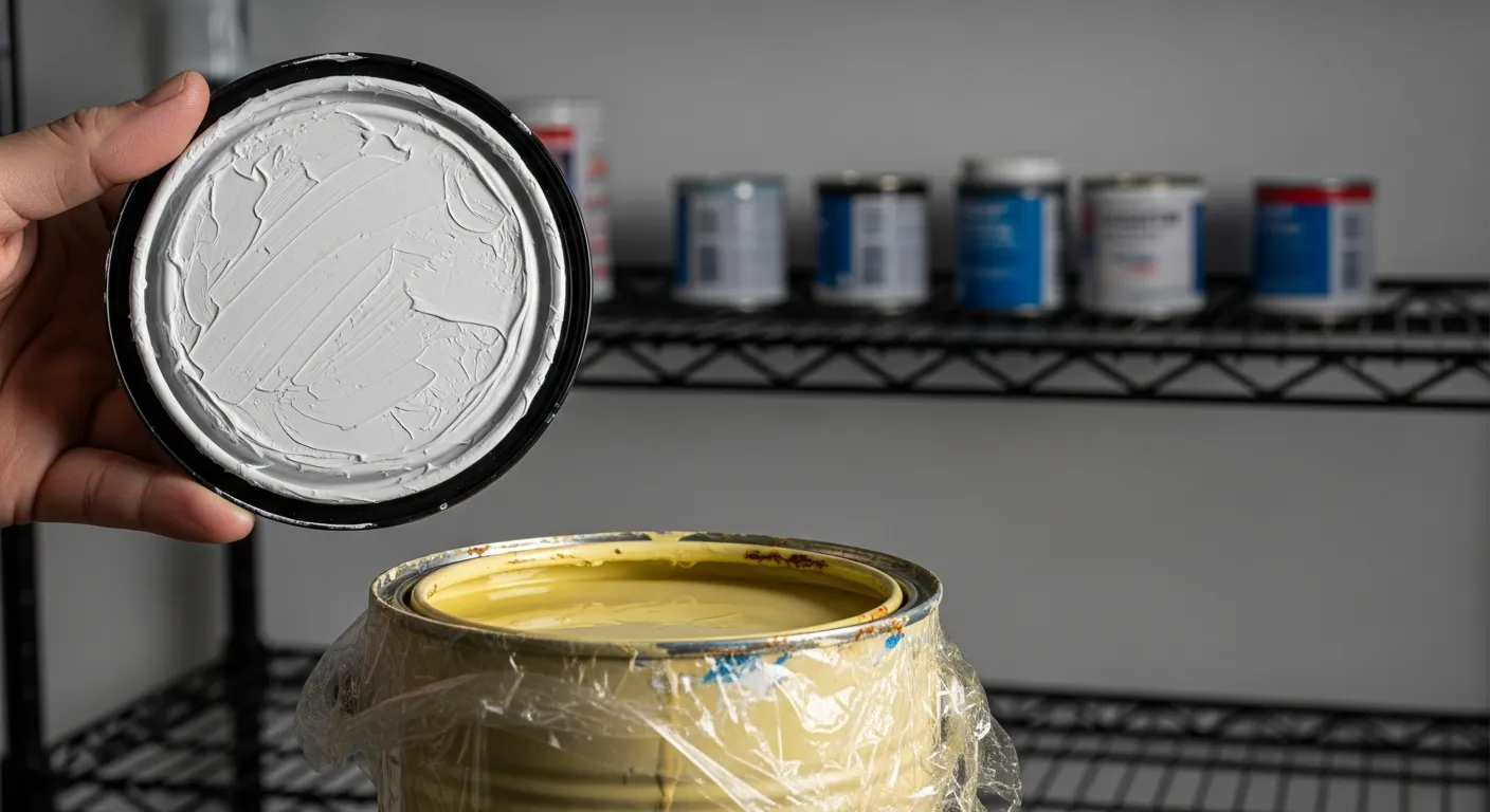 A Metal Paint Can is in the Mid-ground, Containing Pale Yellow Paint