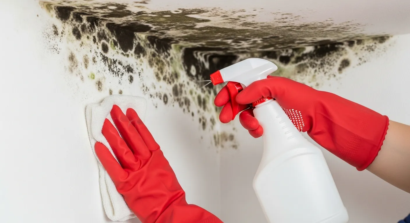 An Intensely Mold-infested Corner Where a White Wall Seamlessly Meets a White Ceiling