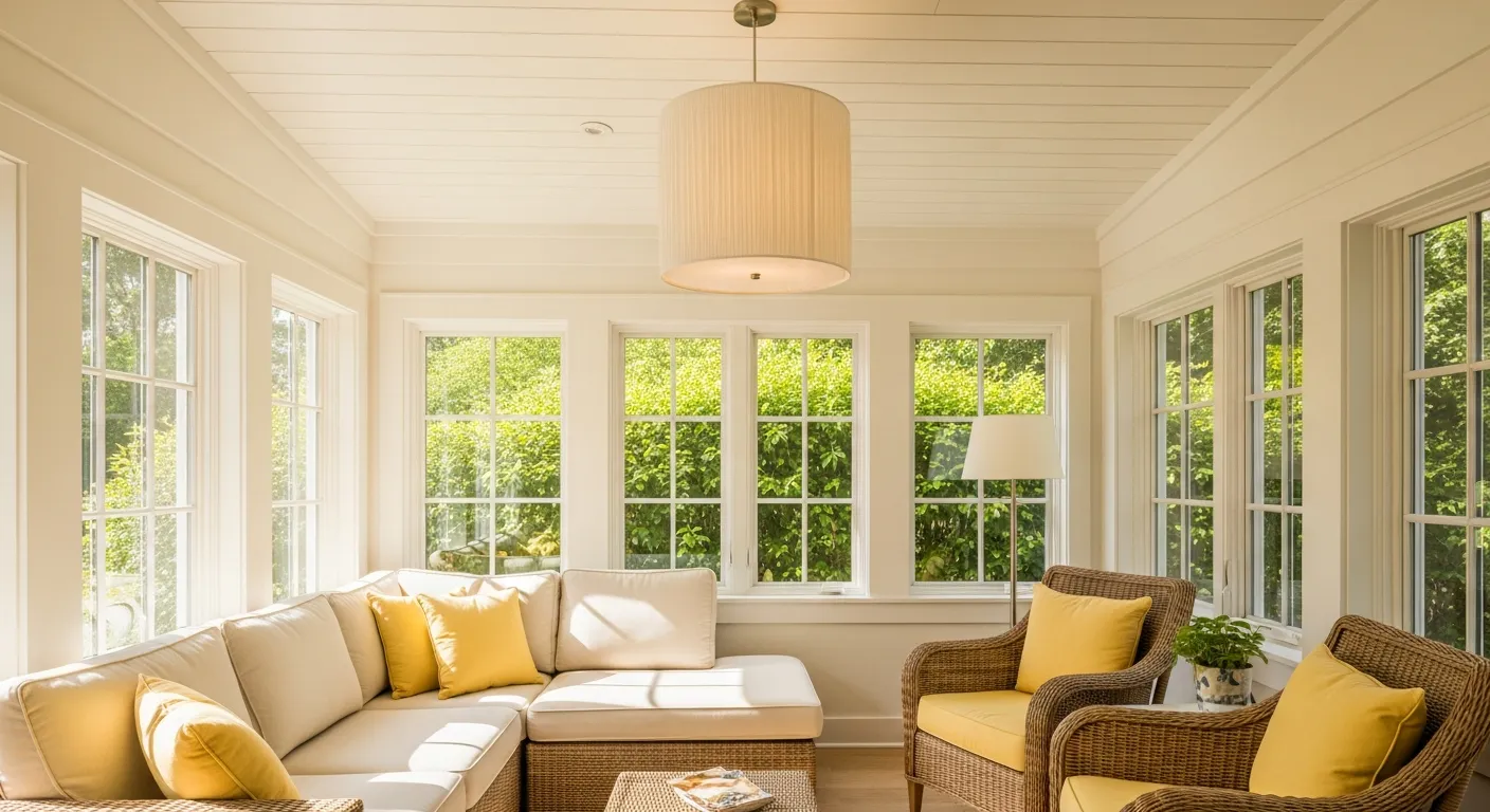 A Cozy Cream L-shaped Sectional Sofa With Soft Yellow Throw Pillows