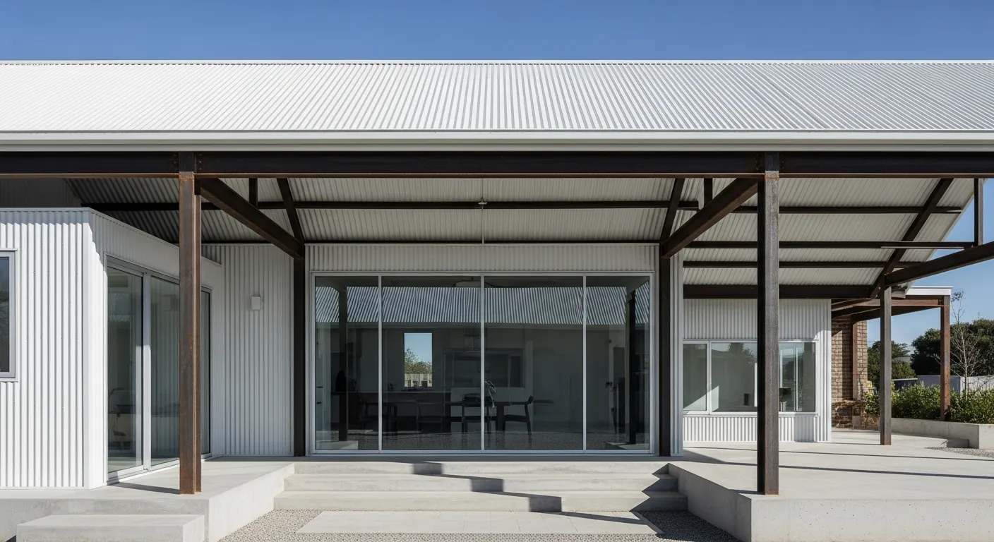 A Stark White Corrugated Metal Roof and Pristine White Metal Siding