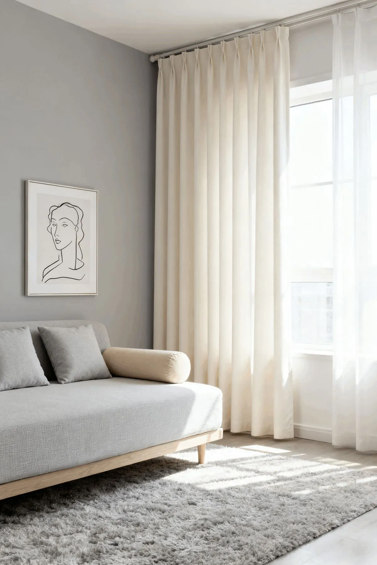 Ivory or Soft White Curtains for Cool Gray Walls