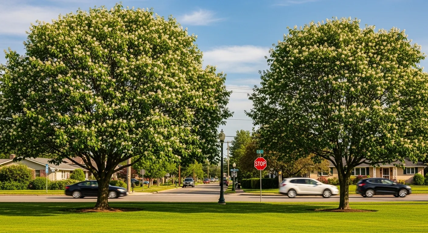 Clusters of Small White Blossoms with Dense Green Leaves   Clusters of Small White Blossoms with Dense Green Leaves