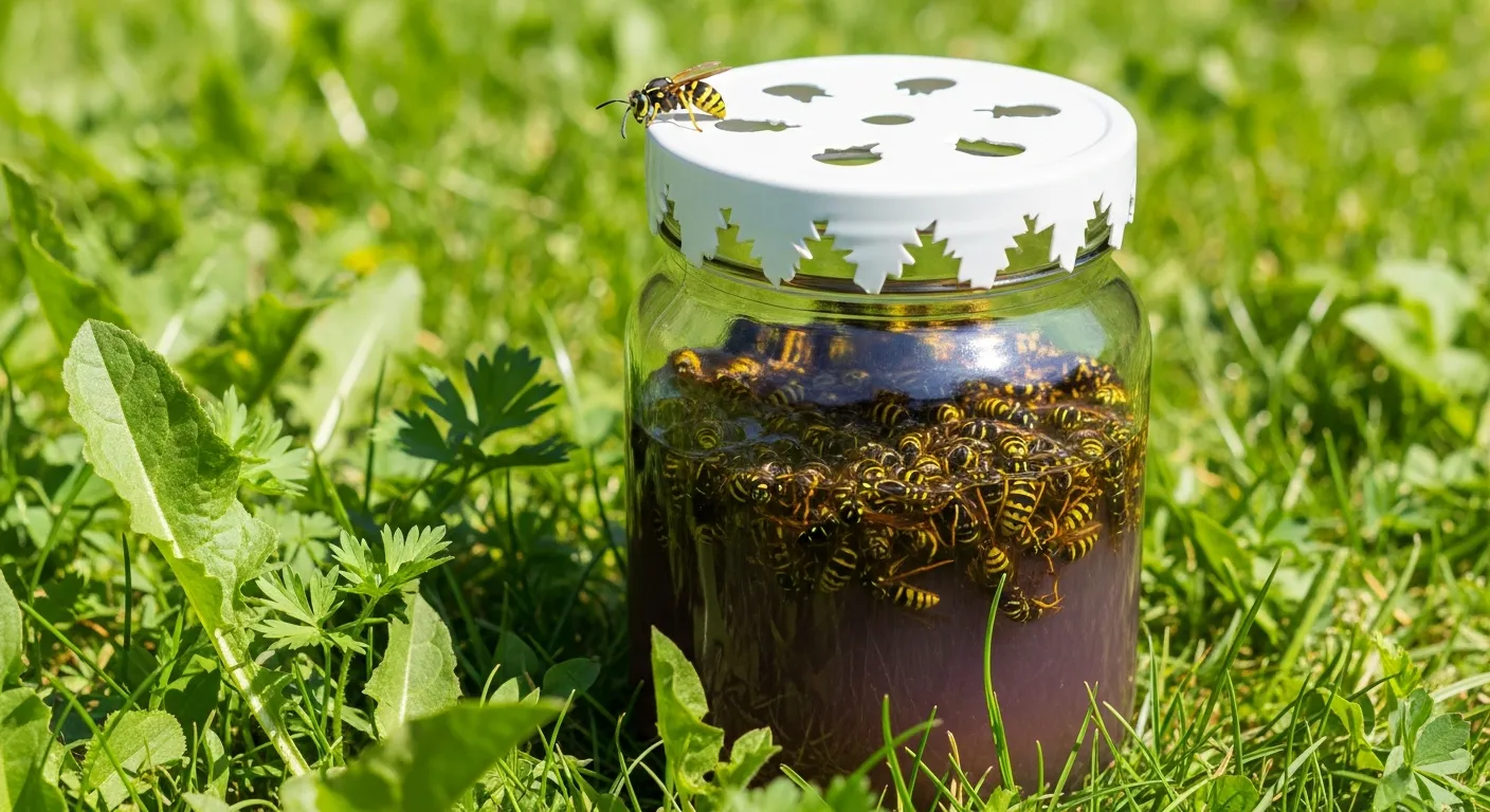 A Clear Glass Jar, Functioning as a Homemade Wasp Trap