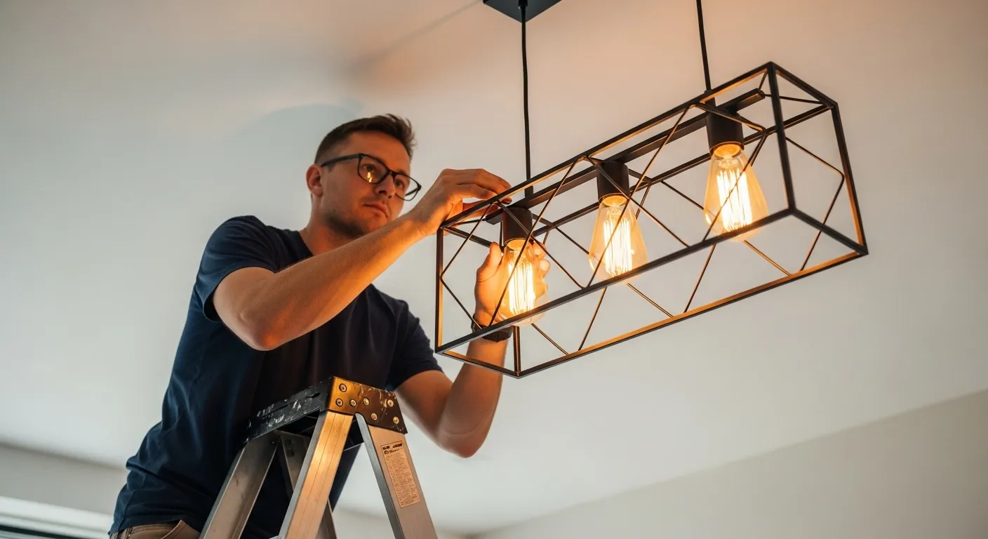 A Man Changing the LED of a Room A Man Changing the LED of a Room