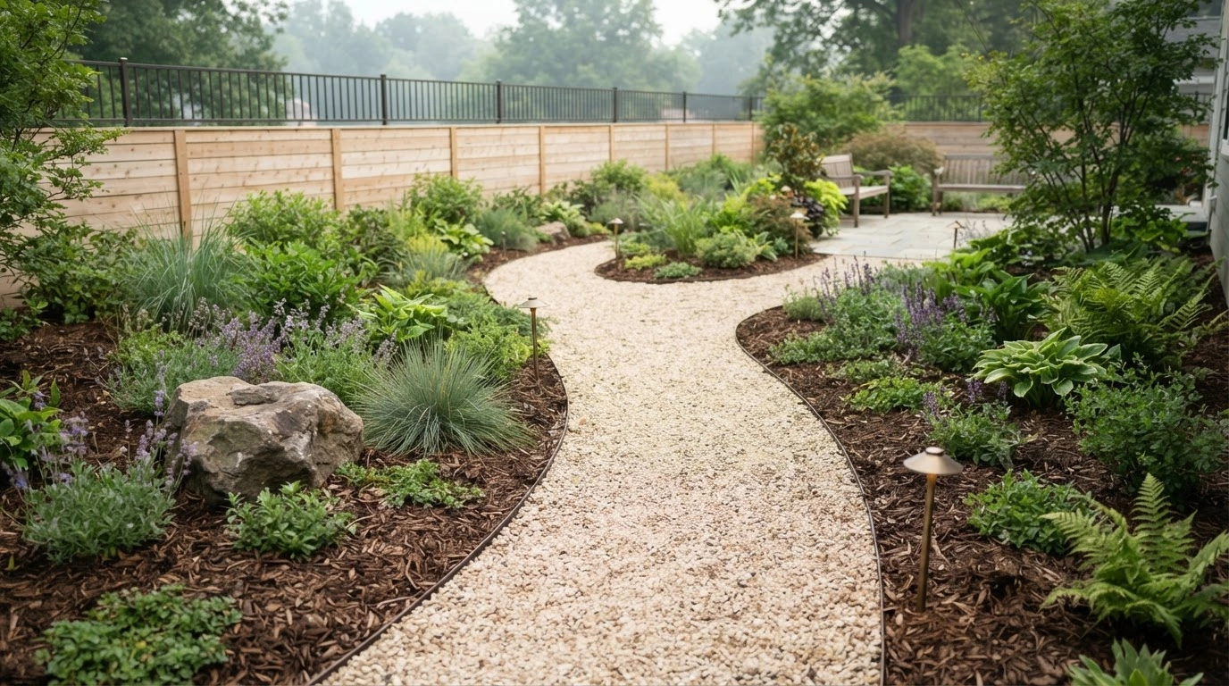 A Graceful, Winding Path Made of Small, Light Beige, Crushed Gravel