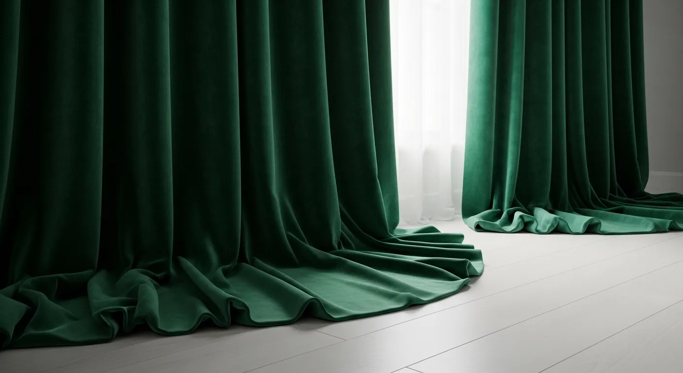 Luxurious, Emerald Green Velvet Puddle Length Curtain