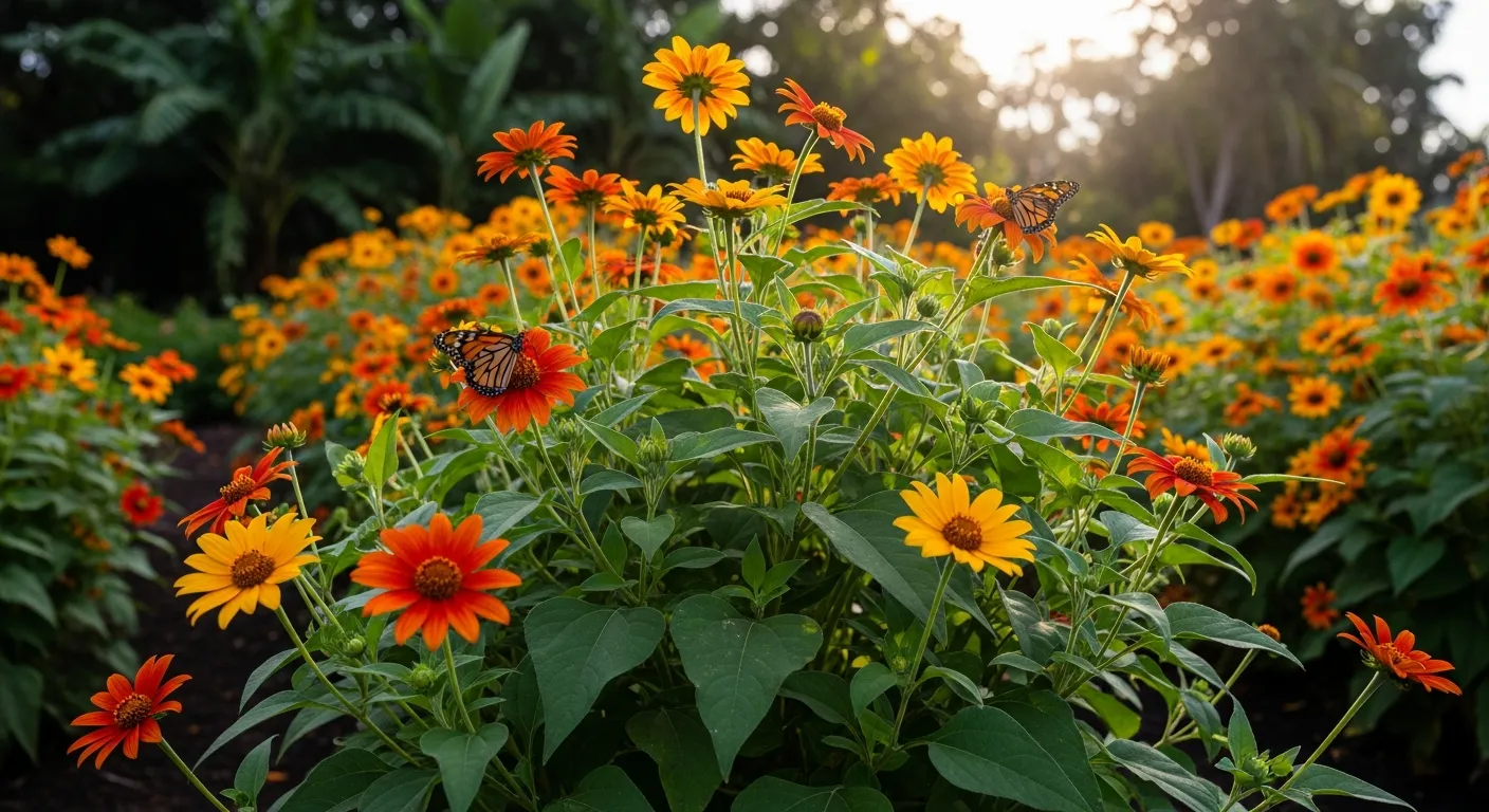 Mexican Sunflower Plants Thriving Abundantly in a Sun-drenched Garden, Characteristic of Warm Climate Zones 9-10
