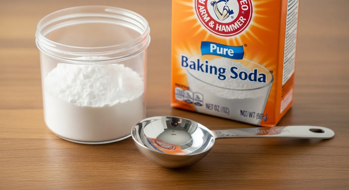 An Orange Arm & Hammer Pure Baking Soda Box With White Powder Sugar