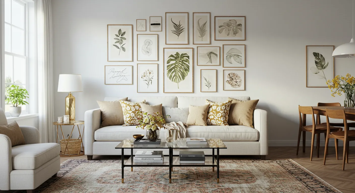 Modern Living Room Featuring a Gallery Wall Arrangement Modern Living Room Featuring a Gallery Wall Arrangement