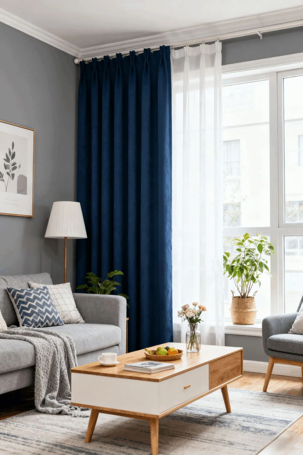 Navy Curtains for Light Gray Walls