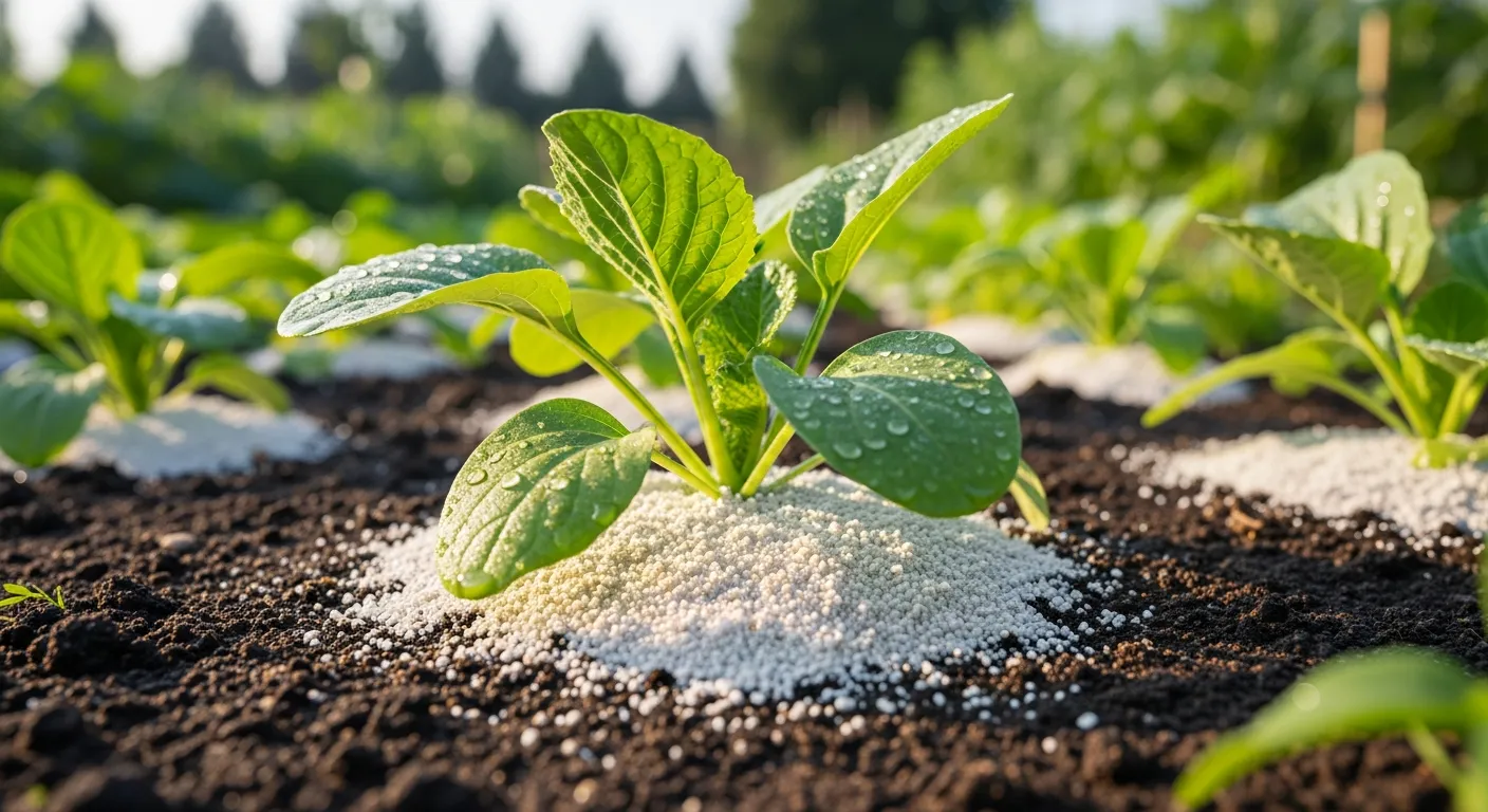 Off-white Diatomaceous Earth Powder Meticulously Sprinkled Over Rich, Dark, Moist Garden Soil