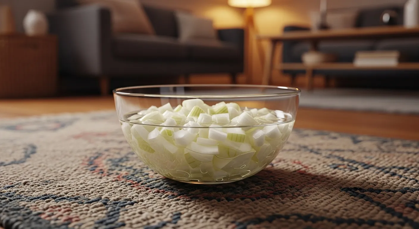 A Properly Chopped Onion in a Bowl With a Little Water, and the Bowl is Placed Around the Smelly Rug Corner