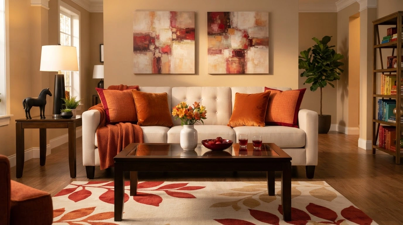 A Rectangular Dark Brown Wooden Coffee Table With a Reflective Glass
