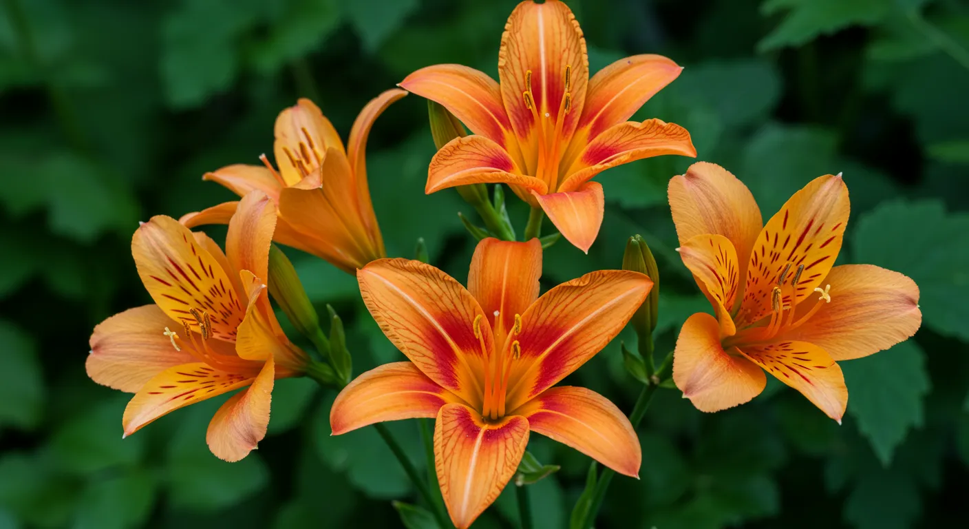 Orange Ditch Lilies With Striking Red Stripes and Markings Orange Ditch Lilies With Striking Red Stripes and Markings