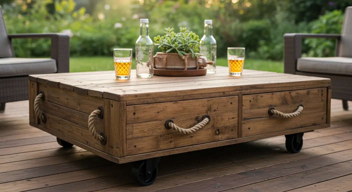 Outdoor Coffee Table Made of Reclaimed Pallets and Local WoodOutdoor Coffee Table Made of Reclaimed Pallets and Local Wood Outdoor Coffee Table Made of Reclaimed Pallets and Local Wood