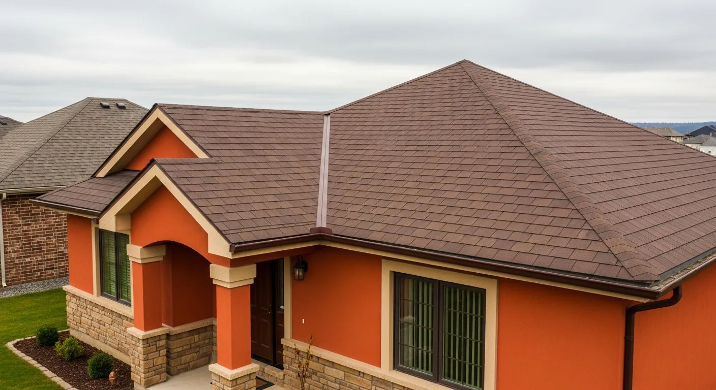Pair Brown Roof With Warm Terracotta and Red Tone