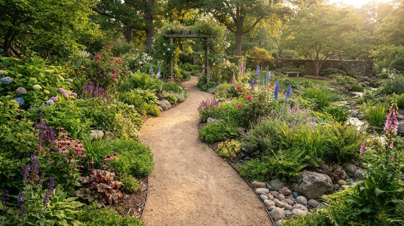 A Tranquil Garden Pathway, Meticulously Crafted From Finely Textured Decomposed Granite