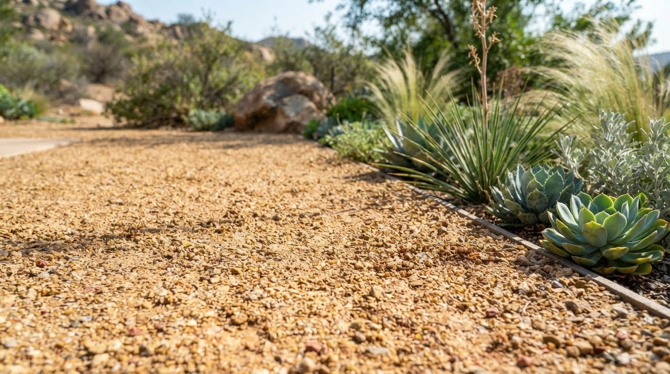 A Sun-drenched Patio Made of Finely Crushed, Earthy-toned Decomposed Granite