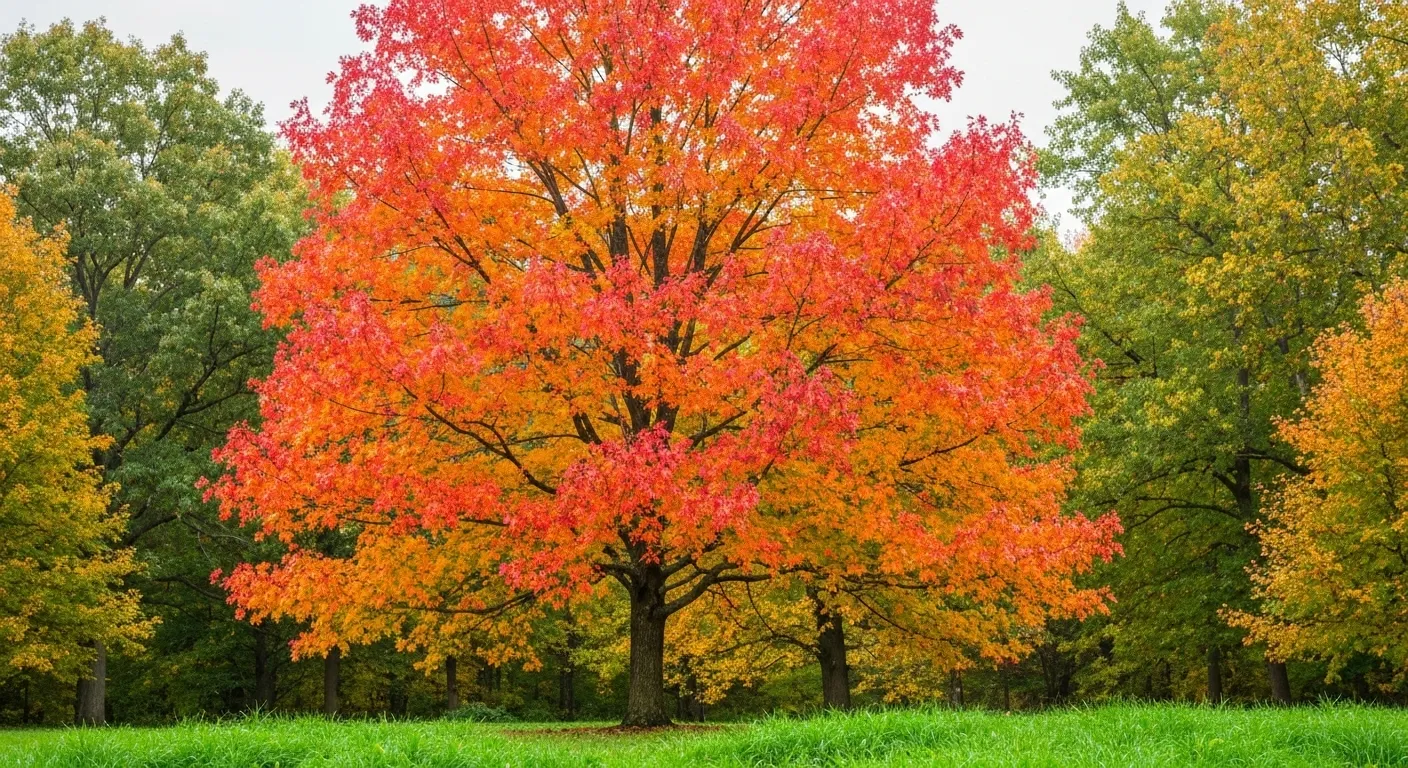 Bright Red to Orange Pin Oak Tree Bright Red to Orange Pin Oak Tree