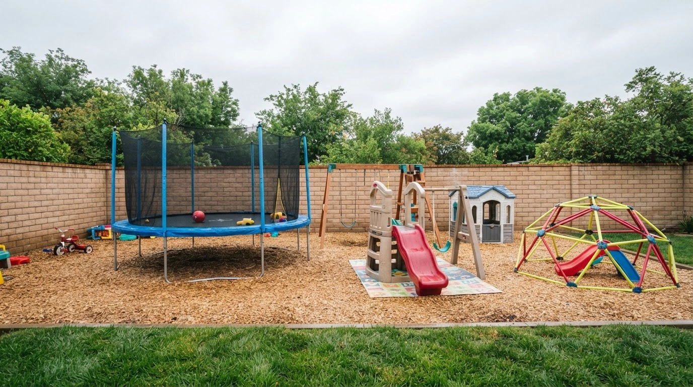 The Entire Play Area is Meticulously Covered in Light Brown Decomposed Granite