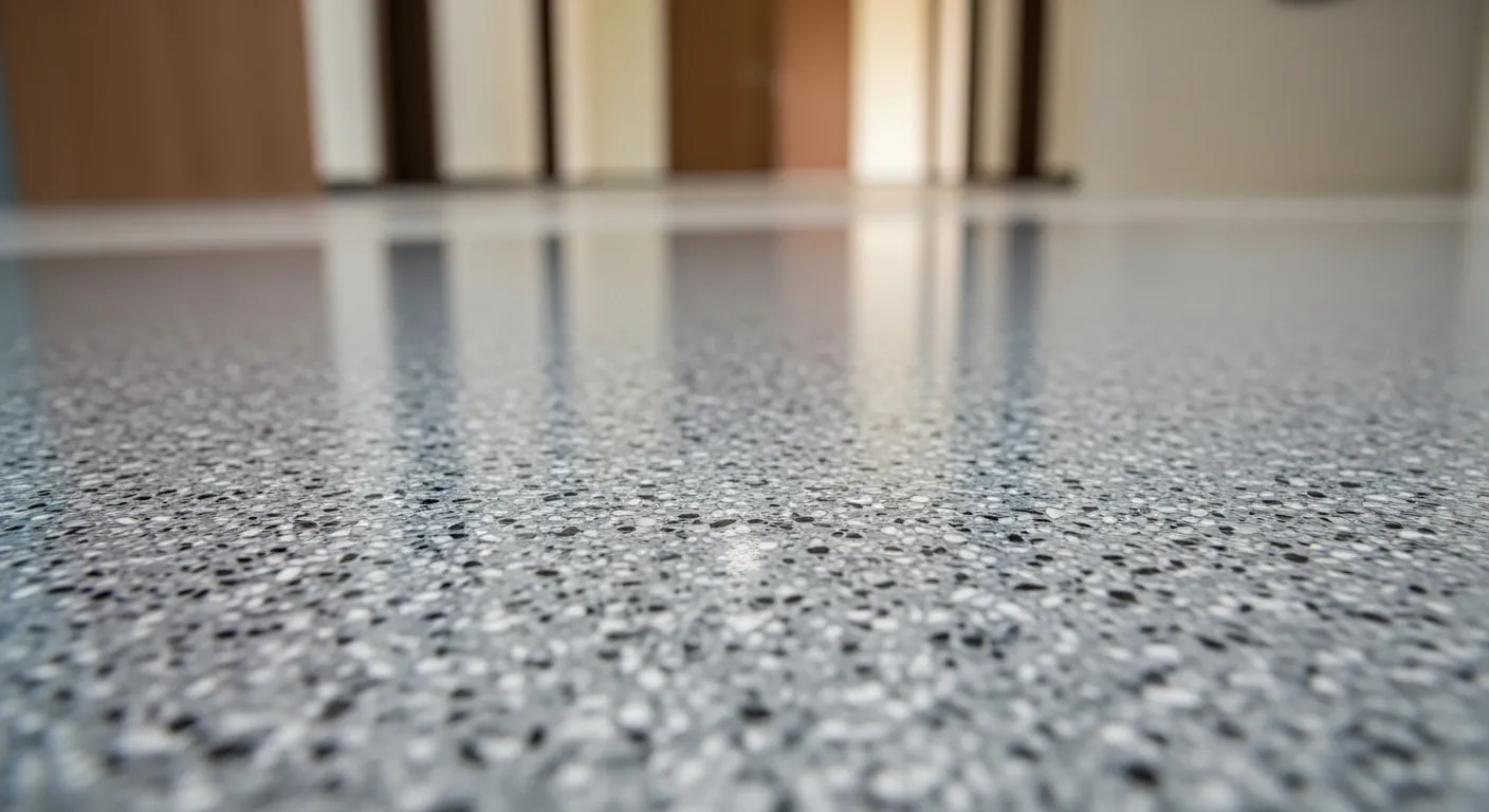 A Modern, Seamless Grey Flake Polyurea and Polyaspartic Coating Garage Floor