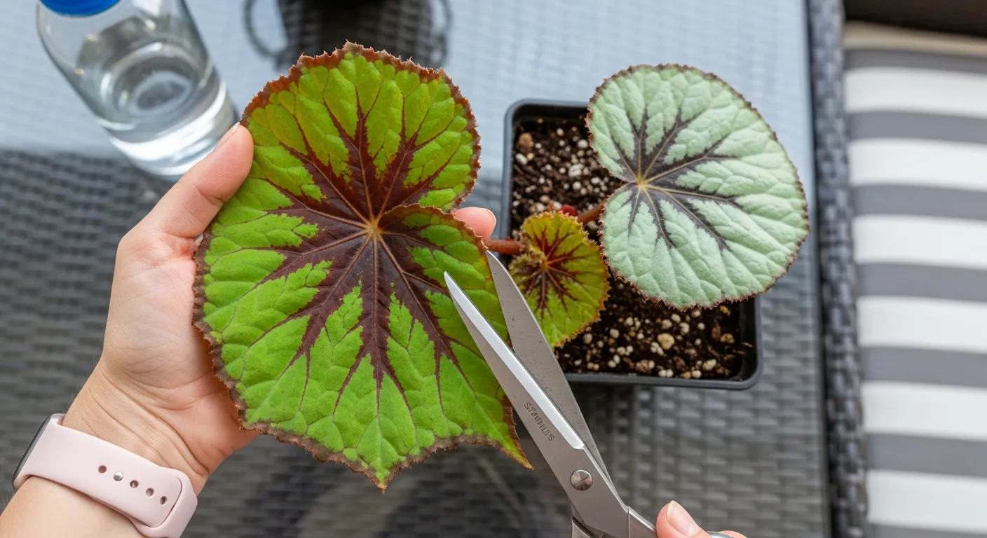 A Large, Intricately Veined Begonia Leaf, Which Displays Striking Green Coloration With a Rich Red-maroon Pattern