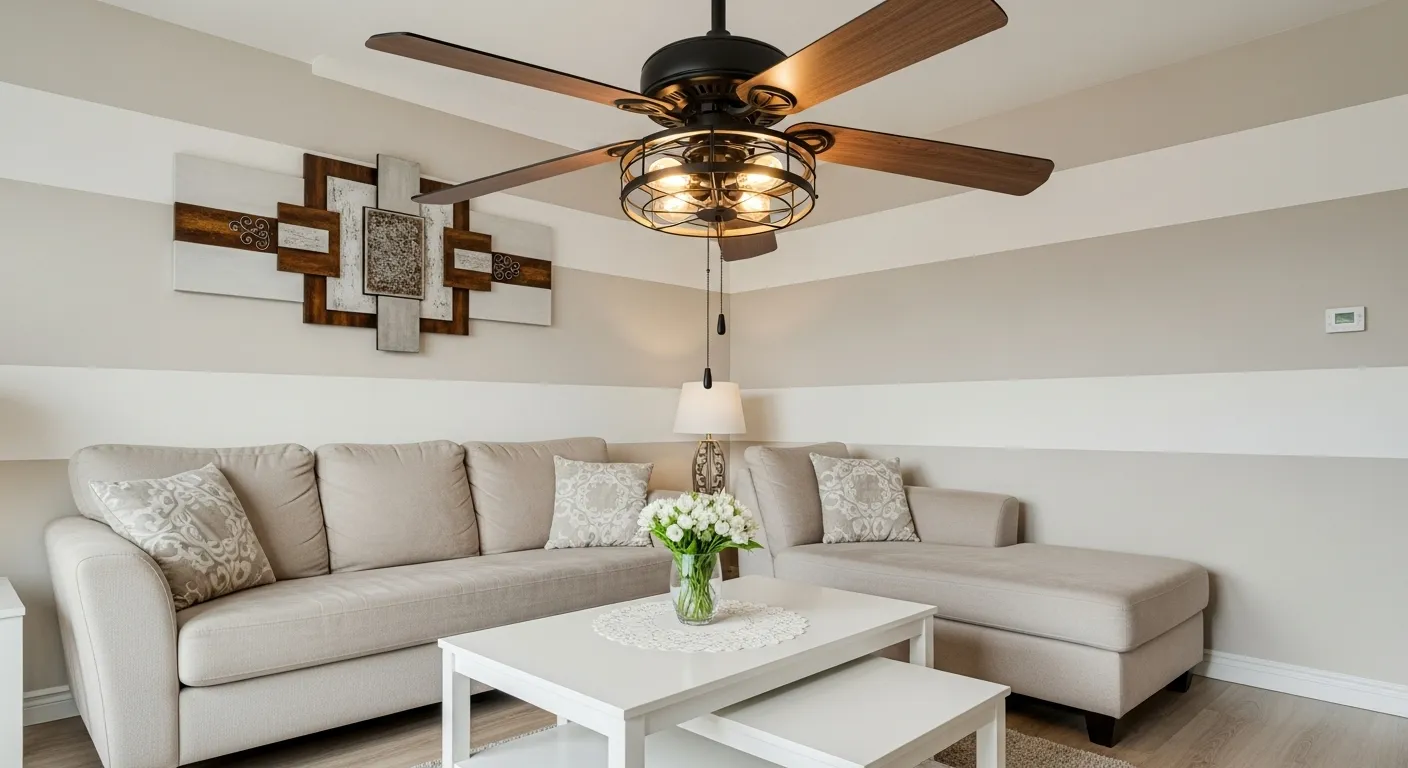 Ceiling Fan with Pull Chain in the Living Room Ceiling Fan with Pull Chain in the Living Room