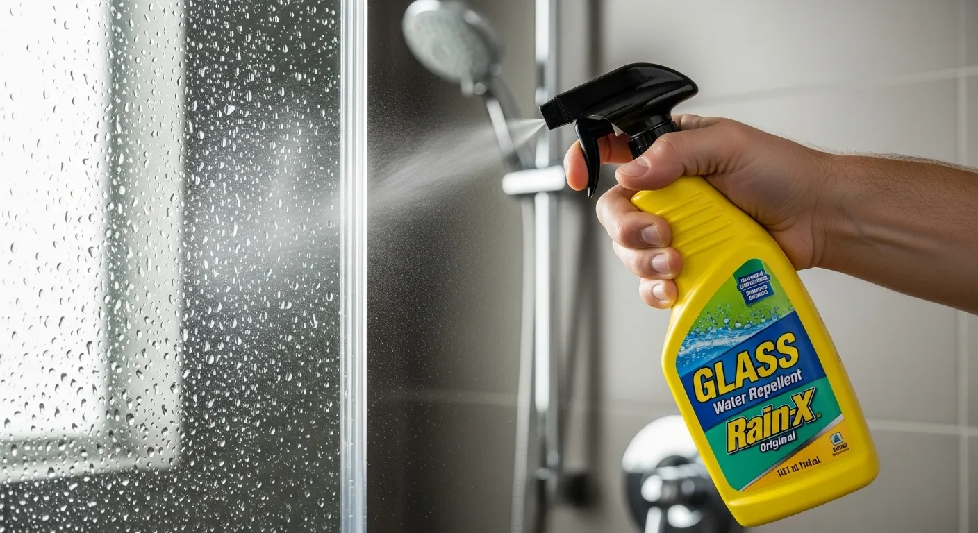 Spraying Rain-X on Shower Glass Door Spraying Rain-X on Shower Glass Door