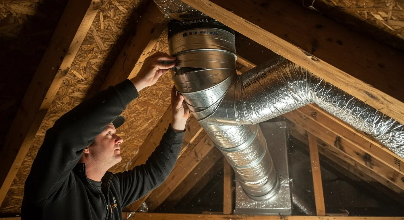 Roofing Inspector in an Attic Checking Ventilation Roofing Inspector in an Attic Checking Ventilation