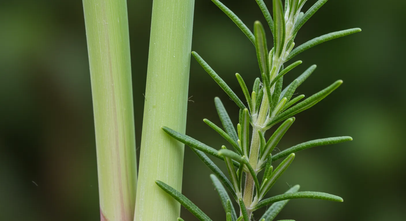 Rosemary Sprig Beside Lemongrass Stalk Rosemary Sprig Beside Lemongrass Stalk