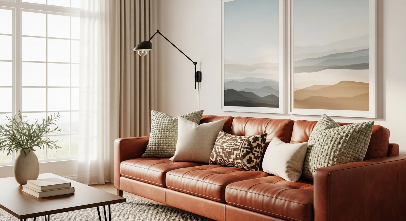 A Plush, Three-seater Sofa Upholstered in Rich, Distressed Reddish-brown Leather With Deeply Tufted Cushions