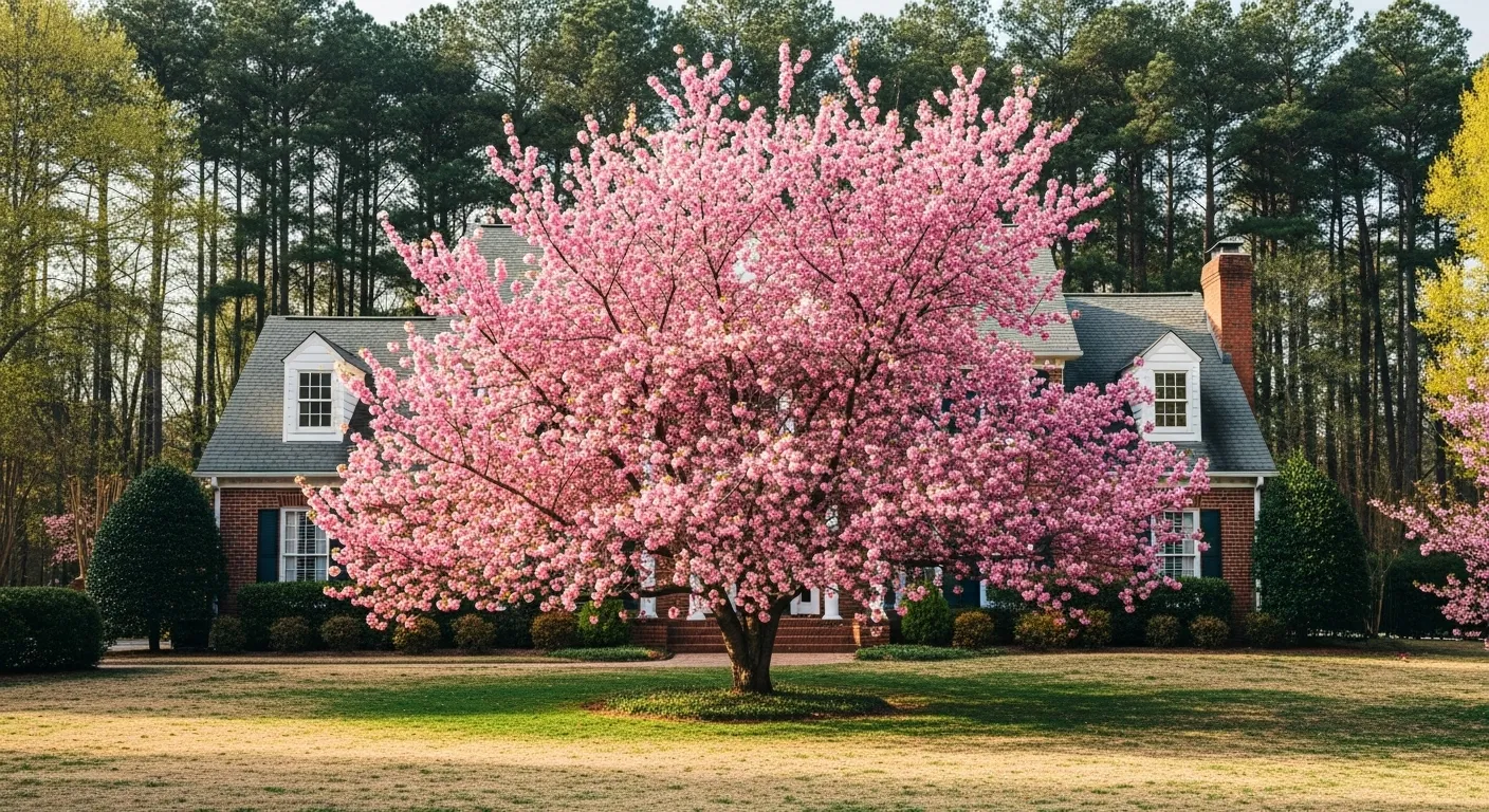 Pink Cherry Blossom Tree in the Lawn Pink Cherry Blossom Tree in the Lawn