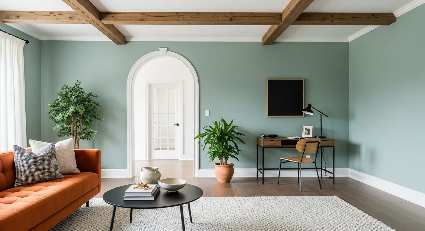 The Walls Are Painted a Smooth, Matte Sea Salt and the Ceiling is Bright White