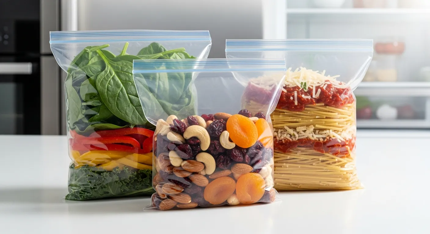 Several Crystal-clear, Durable Double-seal Ziplock Bags Placed on a Countertop